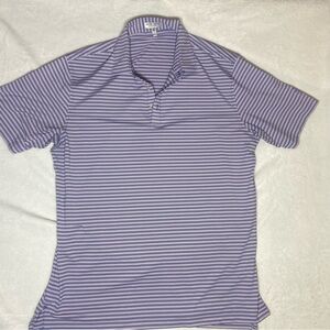 Peter Millar Men's Purple/White/Navy Stripe Large Summer Comfort Polo Shirt